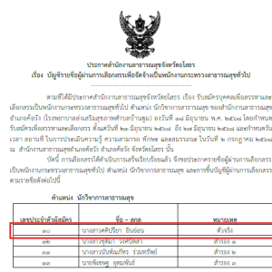 ประกาศรายชื่อผู้ผ่านการเลือกสรรเป็น พกส.ตำแหน่งนักวิชาการสาธารณสุข